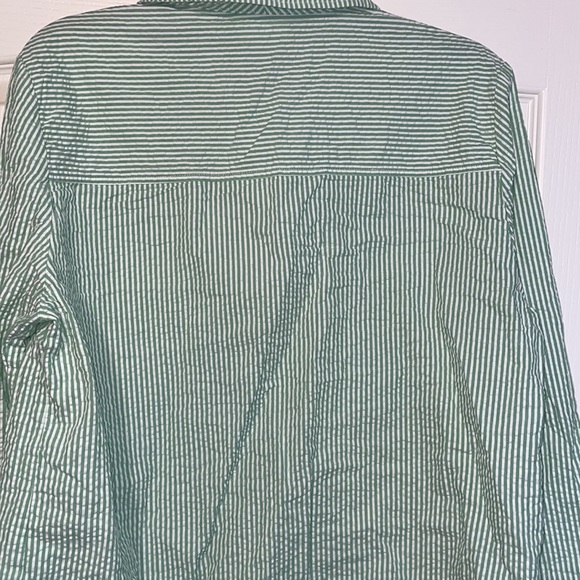 BAXTER AND WELLS Green White Striped Big Button Down Pockets Grandma Shirt Sz L - Picture 4 of 5